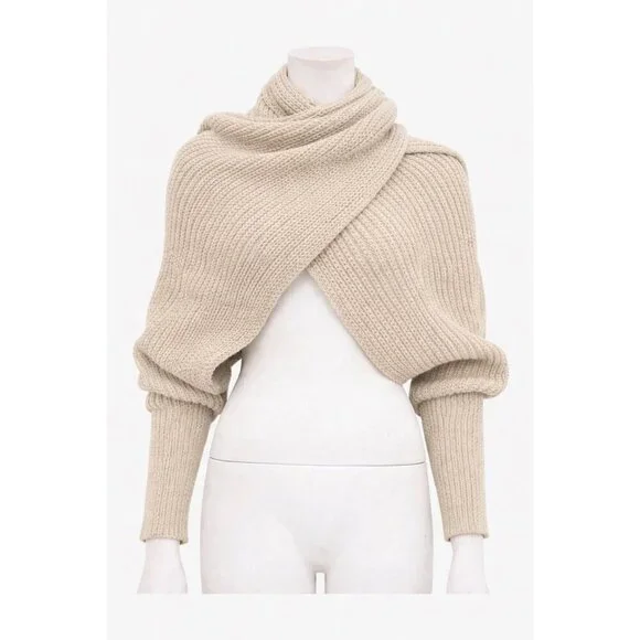 Knitted Beige Scarf With Ribbed Design By Mak B. Stylish & Versatile Accessory F - Picture 1 of 6